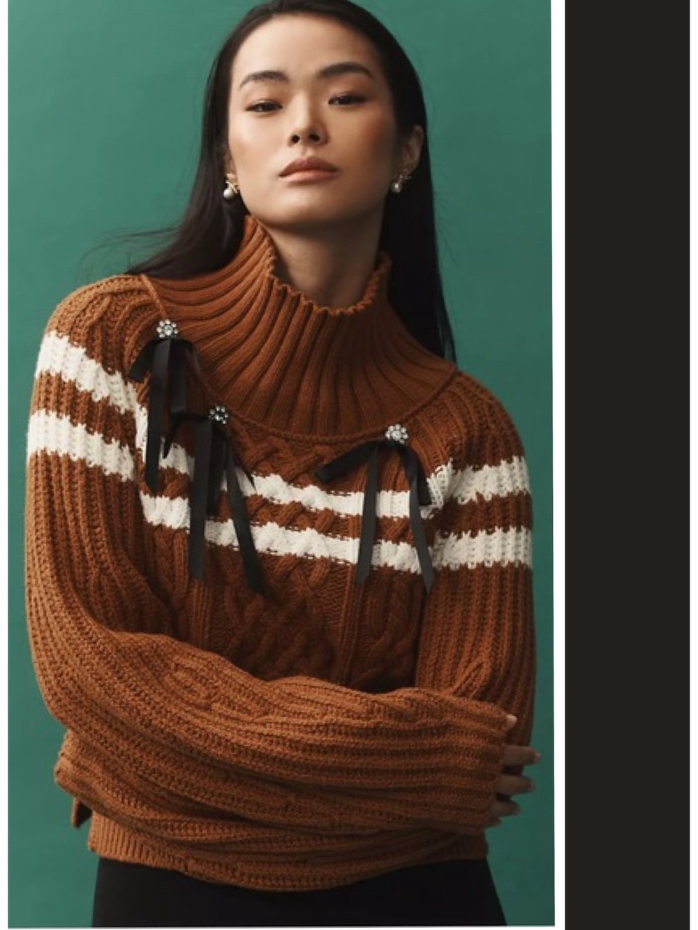 Anthropologie Maeve Turtleneck Balloon-Sleeve Bow Sweater Size LP NWT